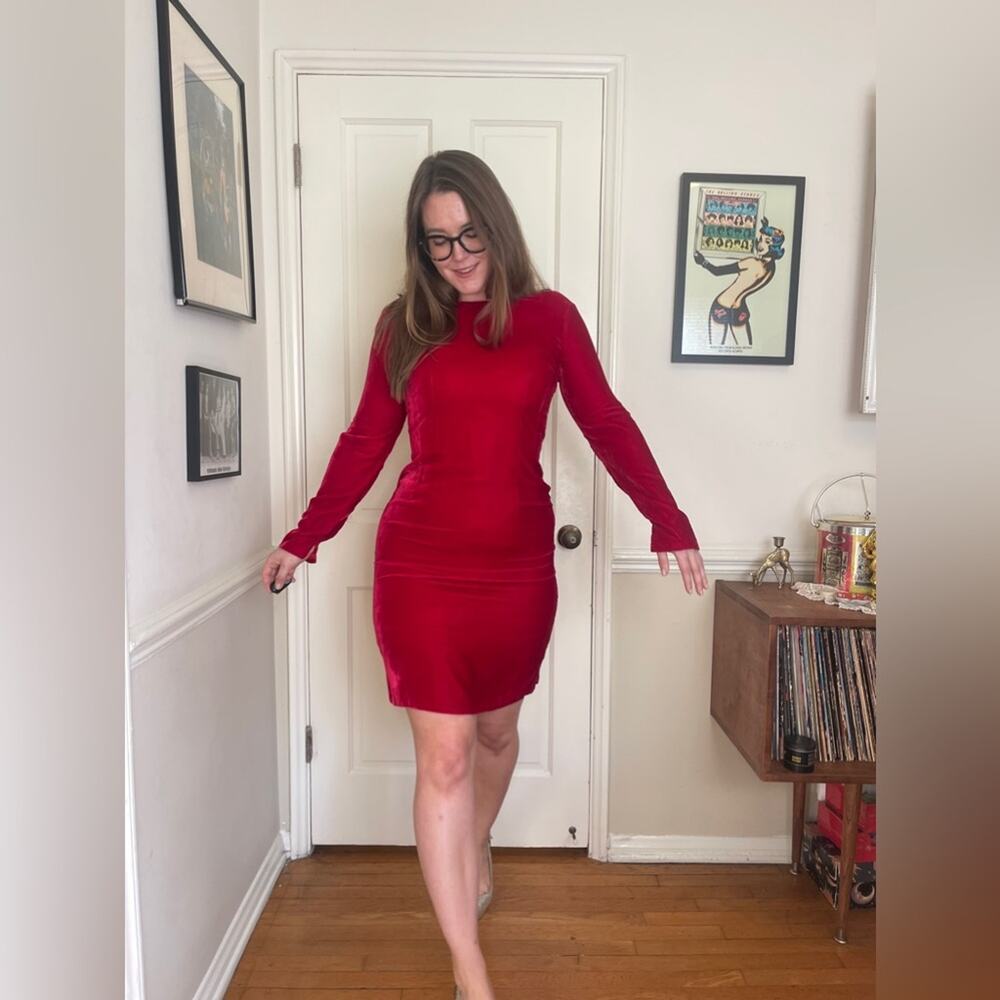 Late 50s Fredrick’s of Hollywood Red Velvet Wiggle Dress